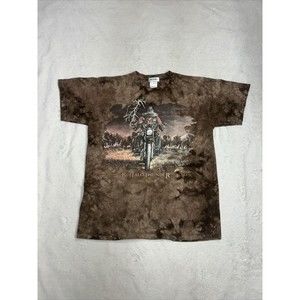 Vtg Y2K David Behrens Buffalo Thunder Tie-Dye Motorcycle Graphic T-Shirt Large